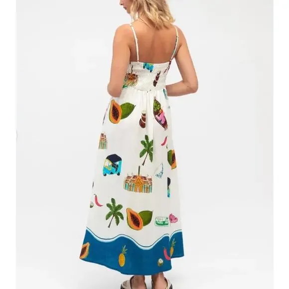 PAPER HEART Smocked Thailand Printed Maxi Dress Medium M - Picture 2 of 11